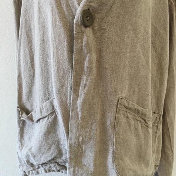 Flax Women's Long Sleeve Button Down Linen Tan Jacket Size Medium Lagenlook - Picture 2 of 6